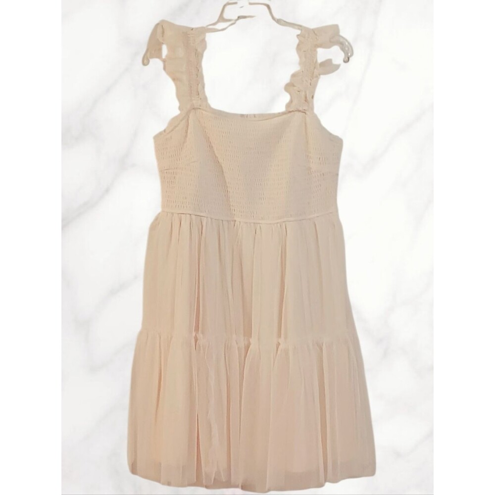 Sundress Tiered Ruffle Straps Chiffon Pale Yellow Women's Large NWT